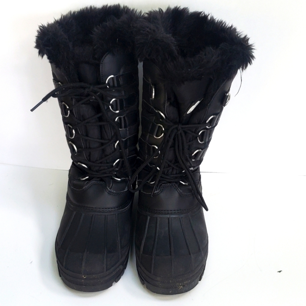 Polar Black Faux Fur Lined Mid Calf Duck Boots Size 10